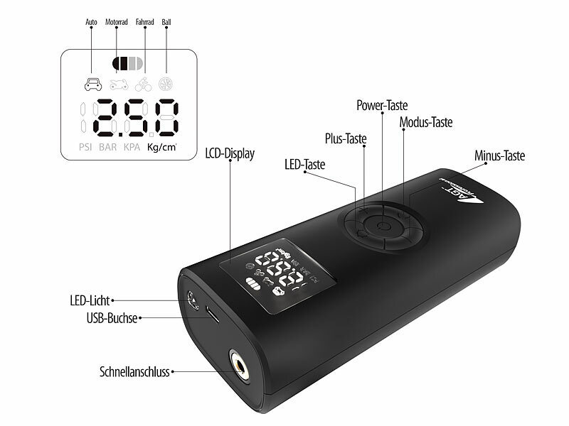 LEXIN P4 Elektrische Luftpumpe, Akku Kompressor 4000mAh, Tragbare Luftpumpe  Fahrrad 150 PSI (10,3 Bar), Luftkompressor für Fahrrad Auto Motorrad Bälle,  Mini Reifenpumpe mit LED-Anzeige, Notbeleuchtung : : Sport &  Freizeit