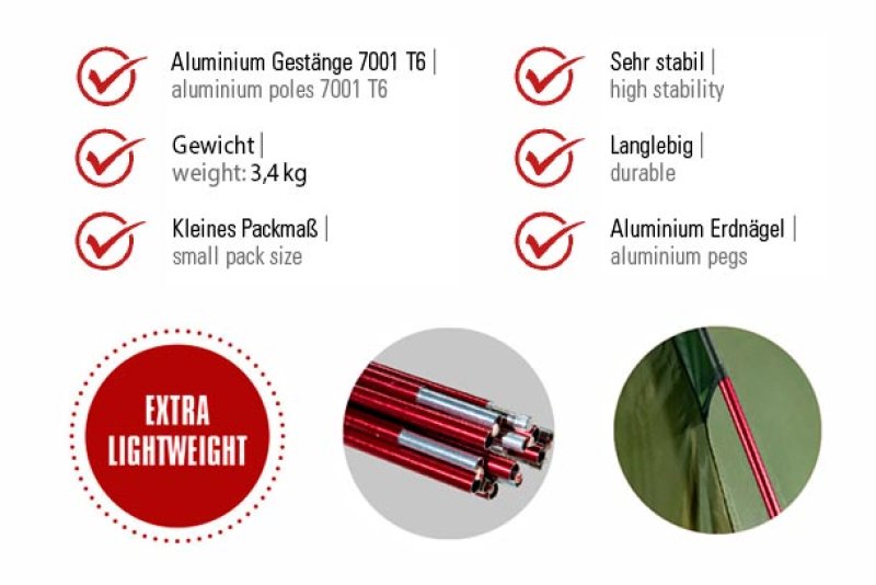 Leichtzelt Kite 2-3 Personen mit großem Vorbau